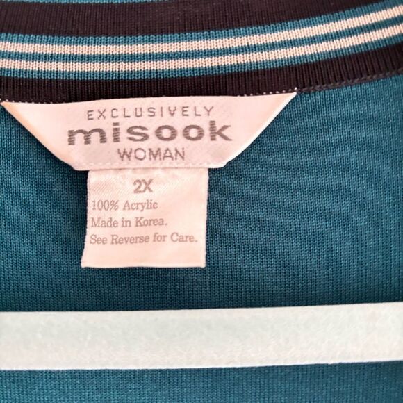 Misook Woman Teal Black Trim Knit Open Front Cardigan Jacket Sz 2XL - Picture 3 of 4